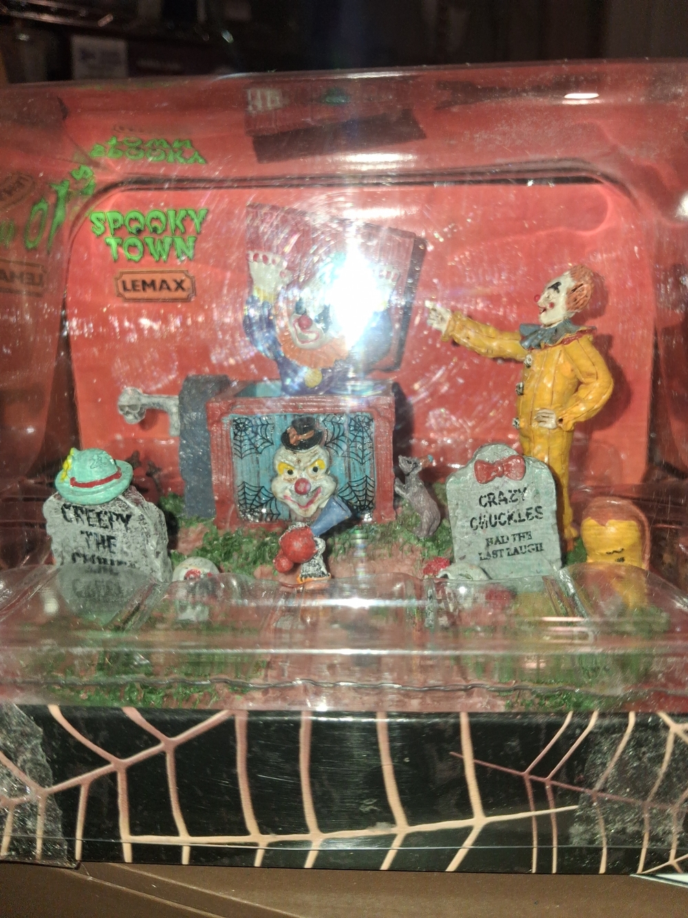 Lemax Spooky Town Crazy Chuckles Clown Scene - Orange, Yellow, Green